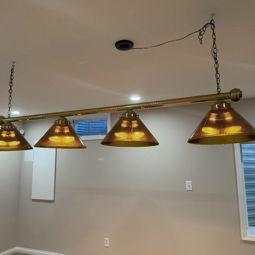 4 Lamp Light Fixture Pool Table Billiards, Gold or Polished Brass